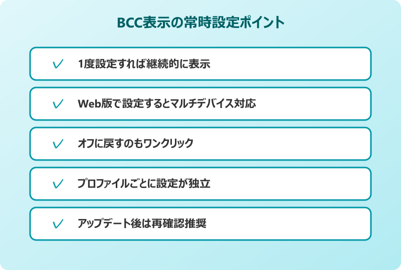 outlook bcc 表示 されない 常時表示設定