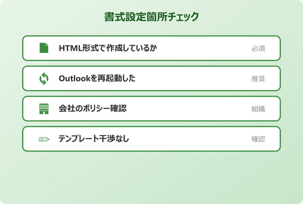 outlook 書式 設定箇所チェックリスト