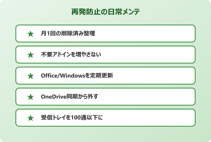 outlook フリーズ閉じれない 予防策