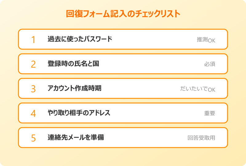 Outlookパスワード 回復フォーム記入チェックリスト