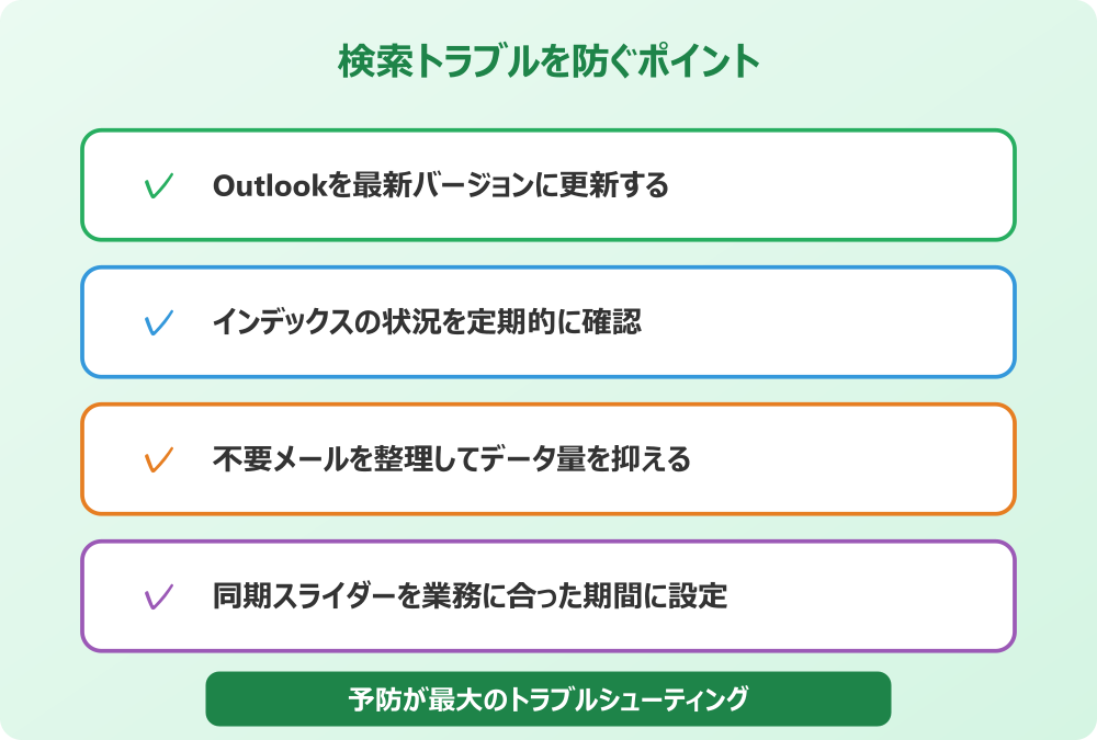 Outlookの検索トラブルを防ぐポイントまとめ