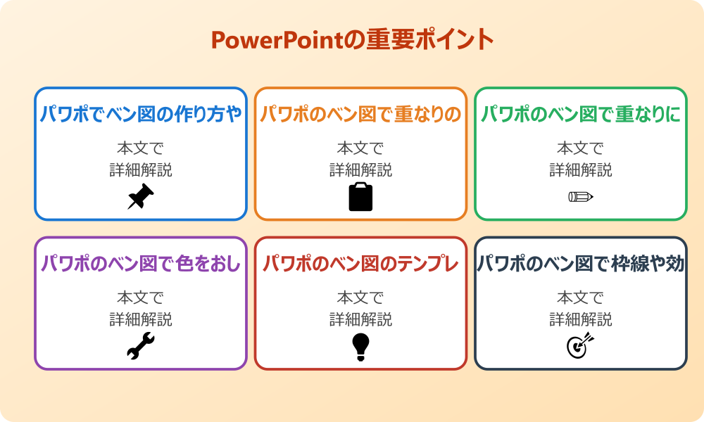 パワポのベン図の作り方で重なりや色と文字はどうする？