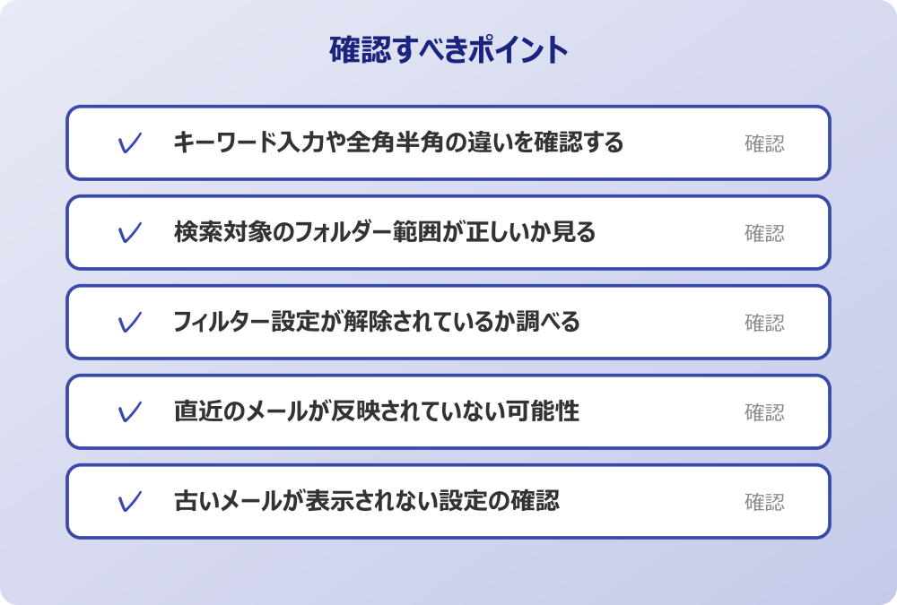 古いメールが表示されない設定の確認