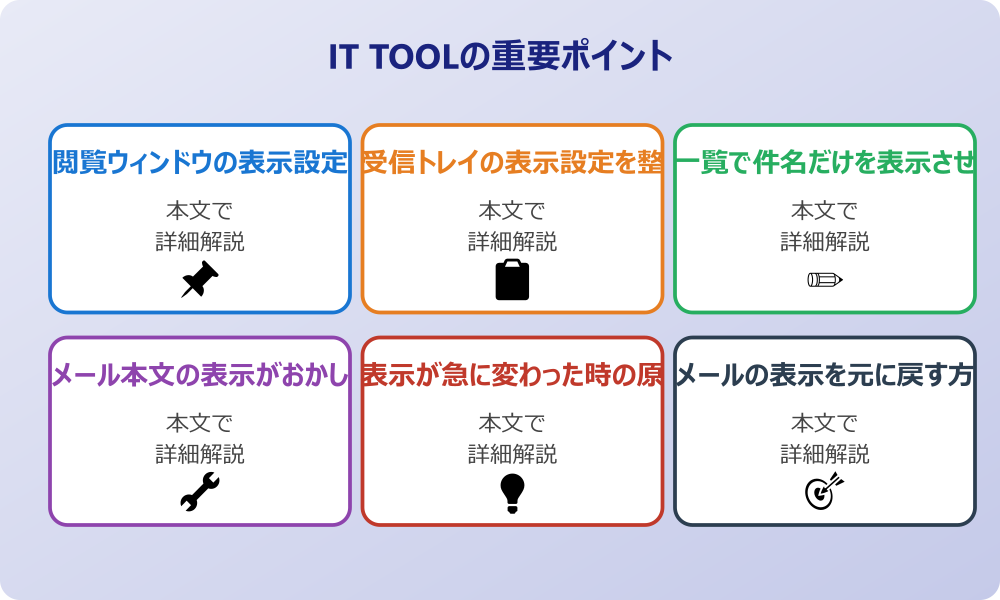 アウトルックのメールの表示設定を見直して快適にするには？