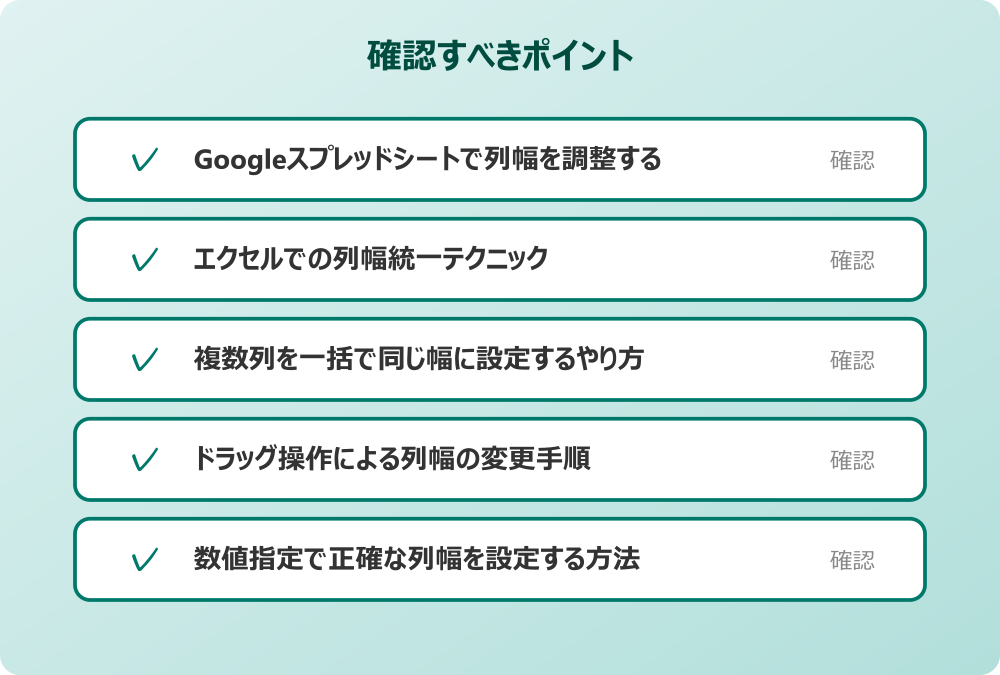 ドラッグ操作による列幅の変更手順