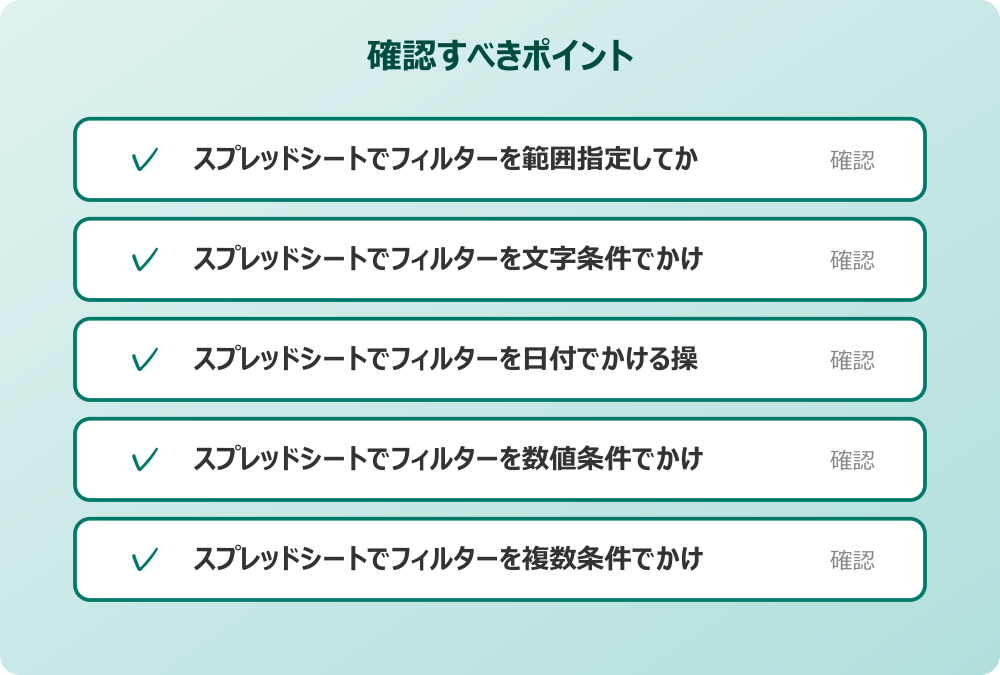 スプレッドシートでフィルターを数値条件でかける設定