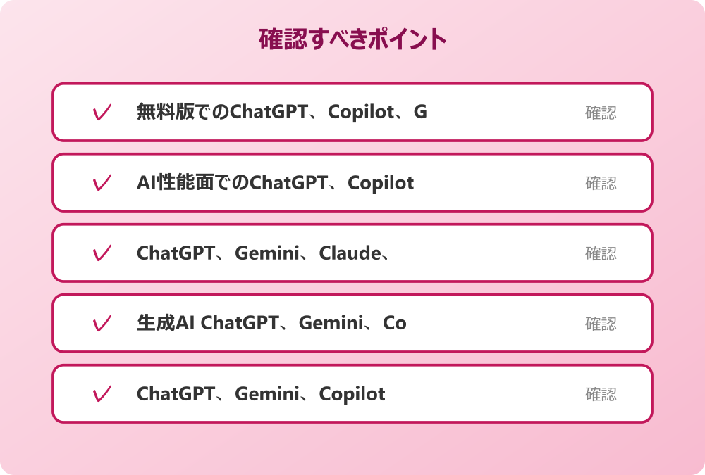 生成AI ChatGPT、Gemini、Copilot比較の要点