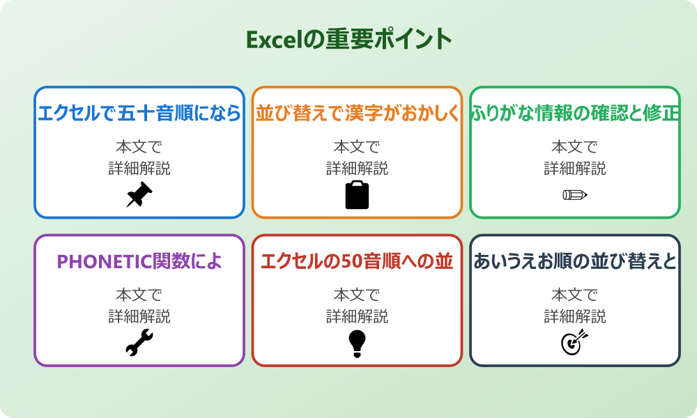 エクセルでの並び替えを五十音順にする基本