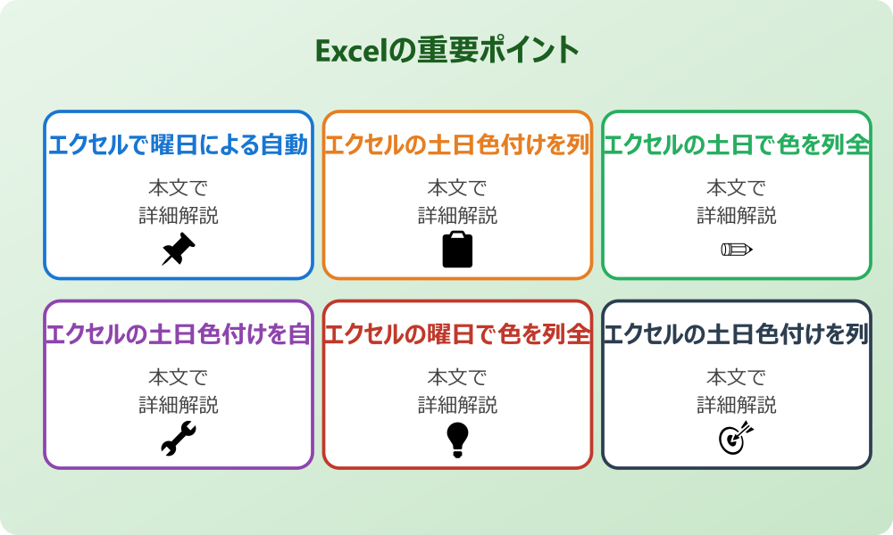 エクセルで土日や祝日の列全体に色を付けるための準備と基本