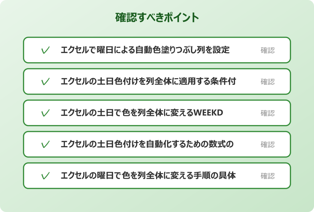 エクセルの曜日で色を列全体に変える手順の具体例