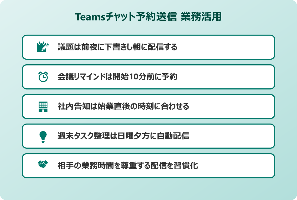 Teamsチャット 予約送信 業務活用アイデア