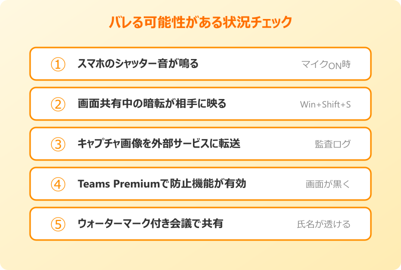 teams スクショ バレる バレる可能性があるシチュエーション