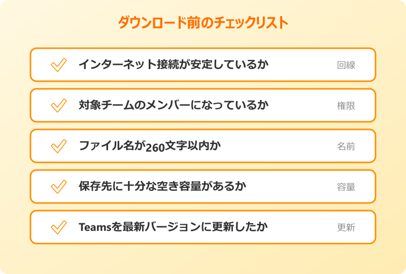 teamsファイルダウンロードできない ダウンロード前のチェックリスト