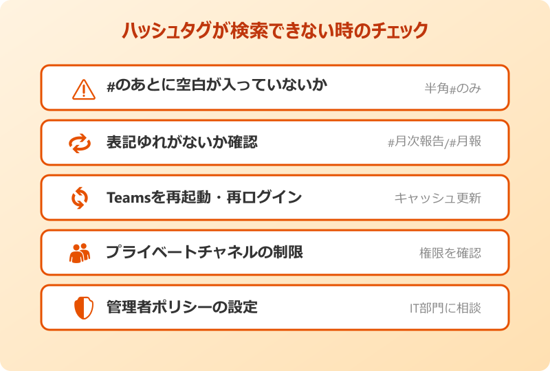 teams ハッシュタグ 表示されない・検索できない原因