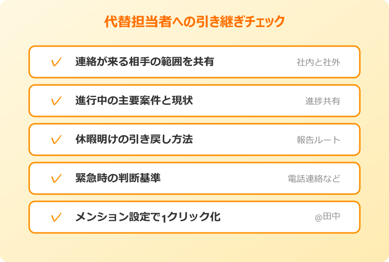 teamsステータスメッセージ 休暇 連絡先の引き継ぎ手順