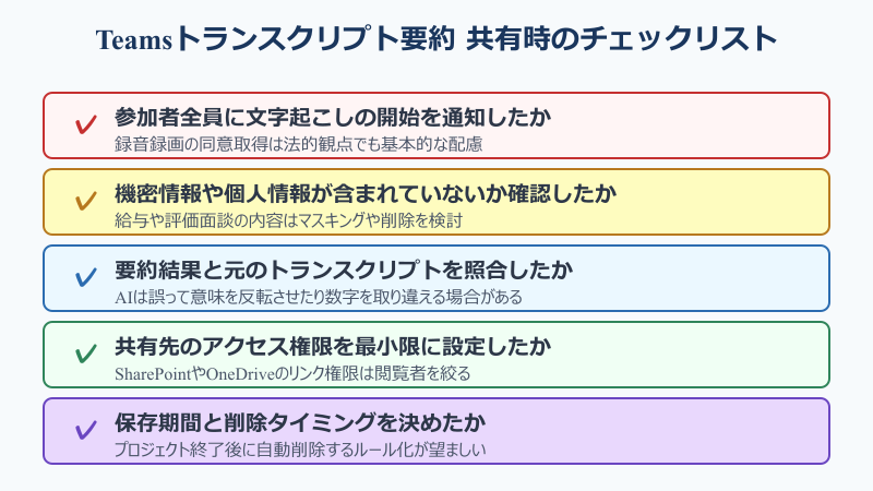 teams トランスクリプト 要約 共有チェックリスト