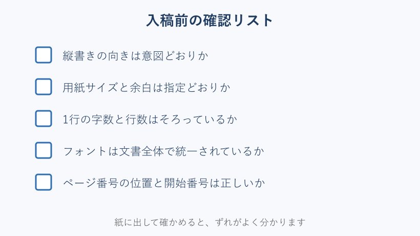 入稿前に確かめる五つの項目を並べたチェックリスト