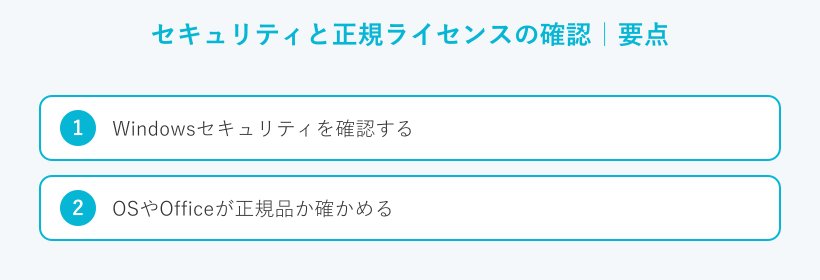 セキュリティと正規ライセンスの確認の要点